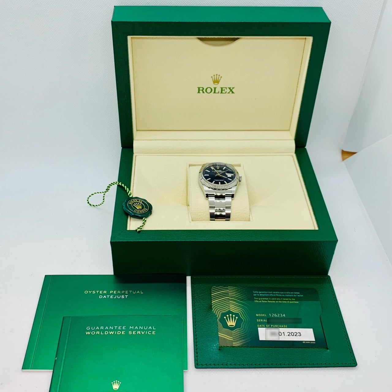 Pre-Owned Rolex Datejust 126234 Fluted Motif Bright Blue