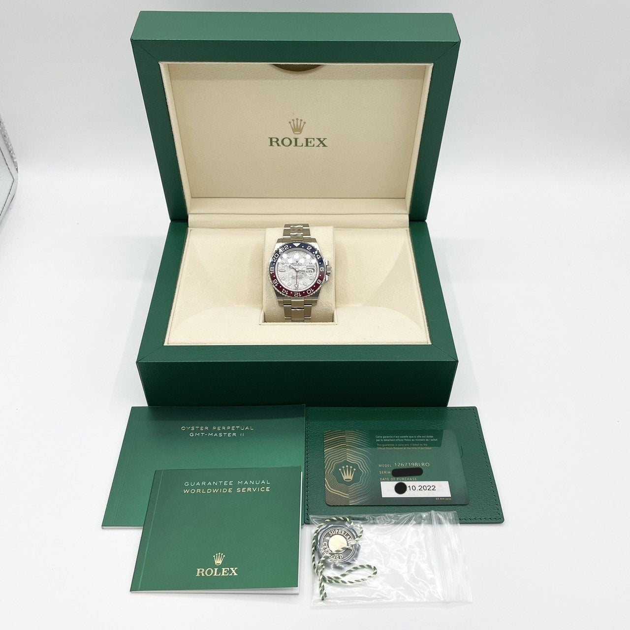 롤렉스 GMT 마스터 II 126719Blro 굴 팔찌 유성 화이트 골드 40mm