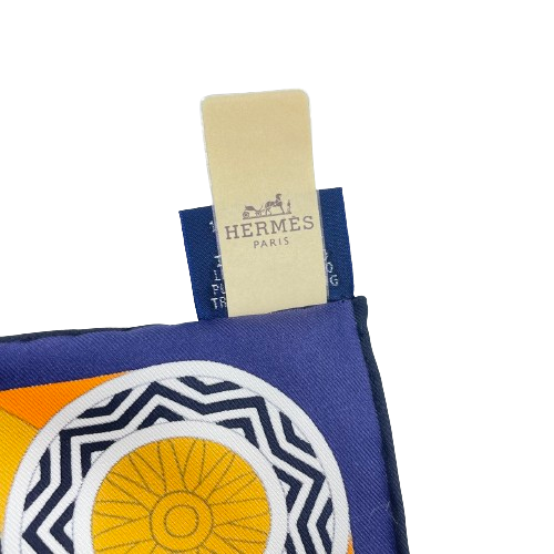 エルメス カレ 90 Le Tour du Monde en 63 Cases marine/orange/bleu スカーフ シルク