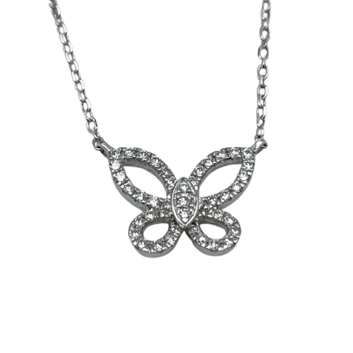Graph Mini Butterfly Silhouette Diamond Pendant White Gold