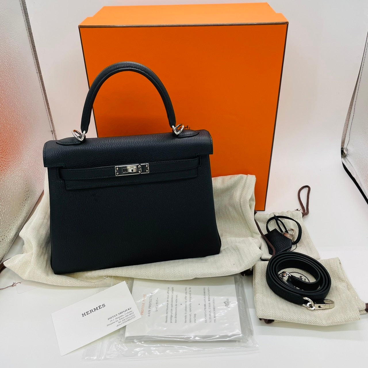Hermes Kelly 25 Noir Togo 银色五金件 B 雕刻