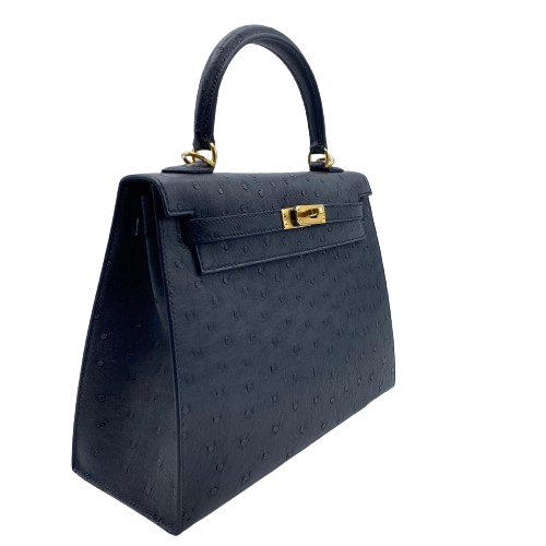 プレオウンド エルメス ケリーⅡ W25 ノワール オーストリッチ ゴールド金具 W刻印