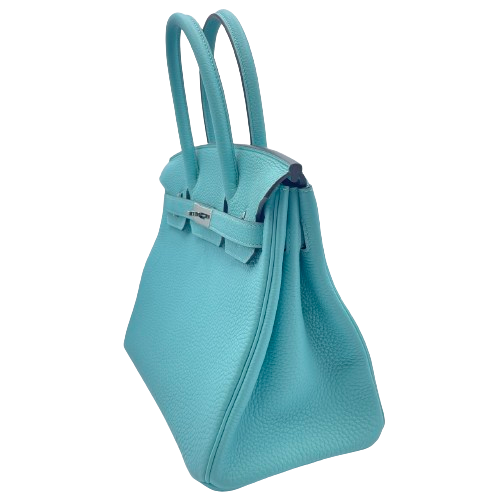 Hermes Birkin 30 Blue Ator Torillon Clemence Silver Metal Fittings T-Stamped