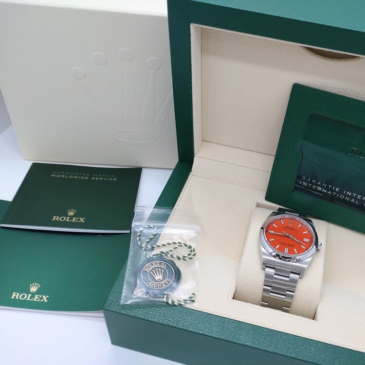 プレオウンド ロレックス オイスターパーペチュアル 126000 オイスターブレスレット コーラルレッド 36mm