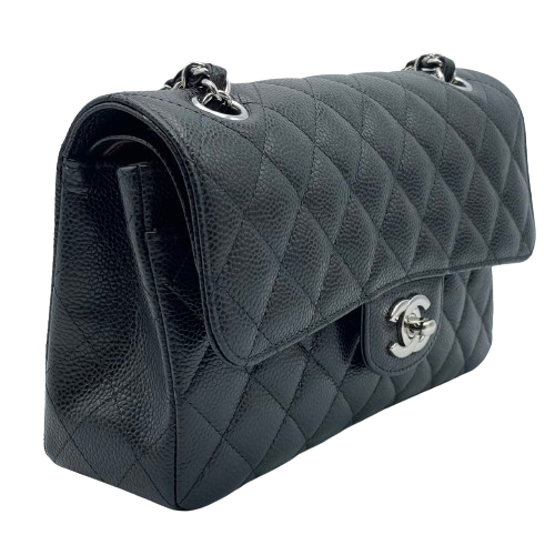 사전 소유의 샤넬 마텔라스 23 블랙 캐비어 스킨 실버 하드웨어