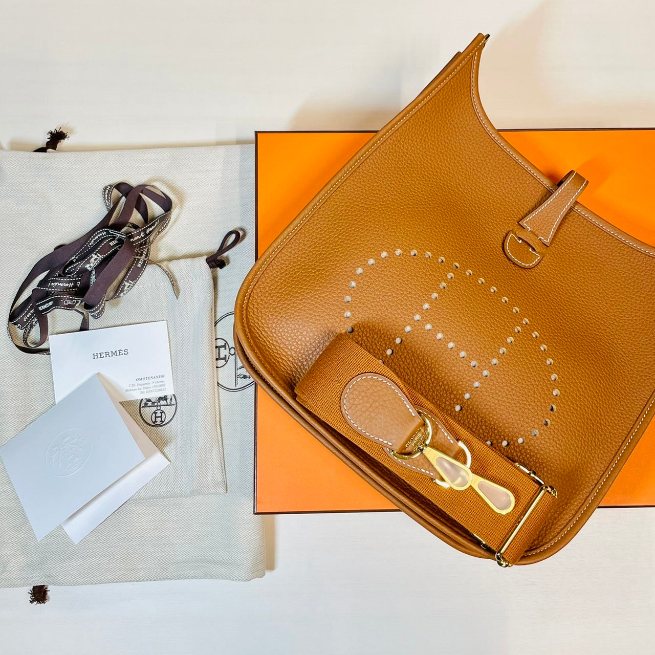 Pre-Owned Hermes Evelyn PM Torillon Clemence Gold Gold Fittings U Engraved
