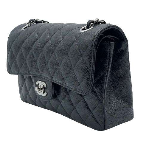 사전 소유의 샤넬 마텔라스 23 블랙 캐비어 스킨 실버 하드웨어