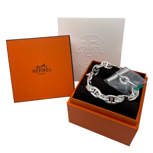 Pre-Owned Hermes Chaine Dunkle Bracelet MM Silver 925 15-panel