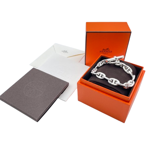 Pre-Owned Hermes Chaine Dunkle Bracelet MM Silver 925 16-panel