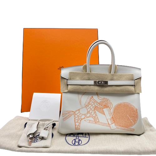 Hermes Birkin 25 In and Out Blanco Voor Swift Bron/Palladium Metal Fittings B Engraved