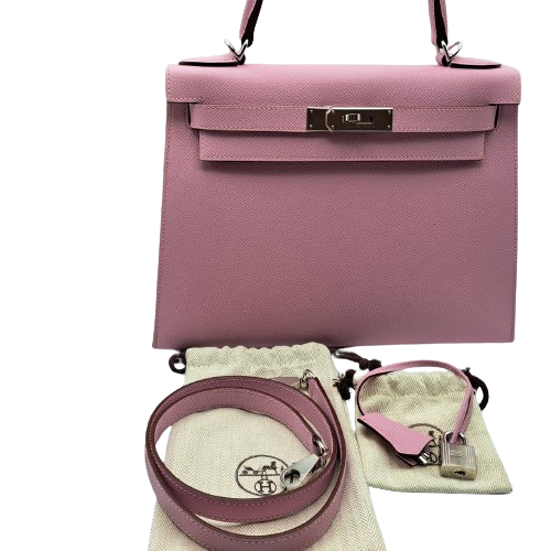 Pre-Owned Hermes Kelly 28 Mauve Silvestle Vaud Epson Silver Metal Fittings B Engraved