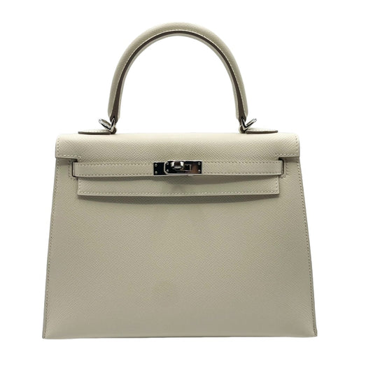 Pre-Owned Hermes Kelly 25 Cre Epson Silver Metal Fittings D Engraved