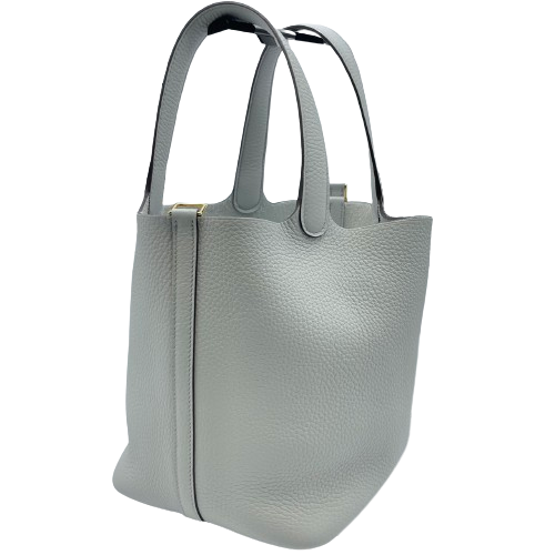 愛馬仕picotin鎖毫米藍色蒼白Torillon Clemence Gold Hardware w刻有