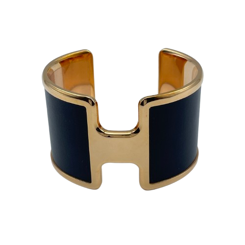 Pre-Owned Hermes Olamp Bangle T2 Black/Rose Gold GP/Leather