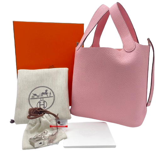 Pre-Owned Hermes Picotin Lock PM Rose Sakura Torillon Clemence Silver Fittings B Engraved