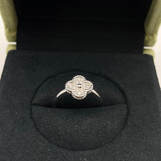 Pre-Owned Van Cleef & Arpels Alhambra Ring VCAR085850 Size 9 Diamond 18K White Gold