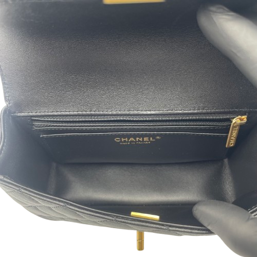 プレオウンド シャネル トップハンドル AS4408 W20 ブラック ラムスキン ゴールド金具
