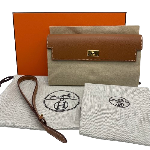 Hermes Kelly Pocket Long Gold Vaumadam Gold Hardware W Engraved