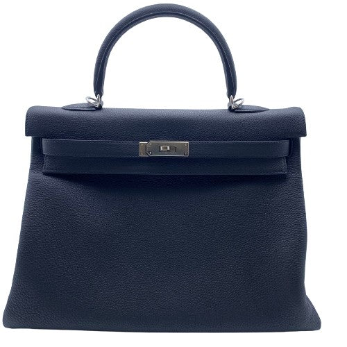 Pre-Owned Hermes Kelly 35 Noir Togo Silver Fittings U Engraved