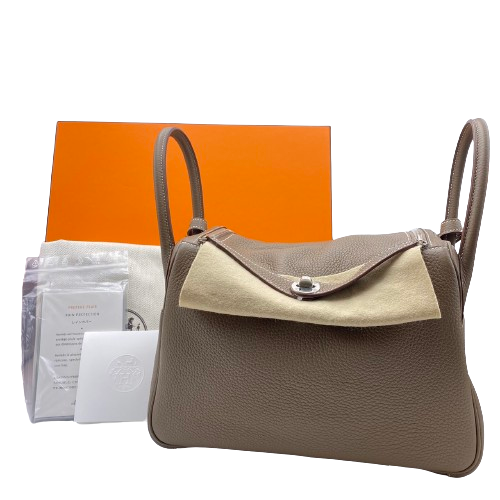 Pre-Owned Hermes Lindy 30 Etoup Torillon Clemence Silver Fittings U Engraved