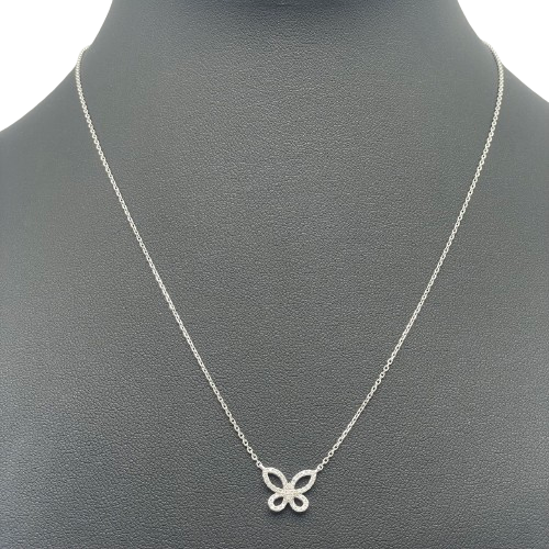 Graph Mini Butterfly Silhouette Diamond Pendant White Gold