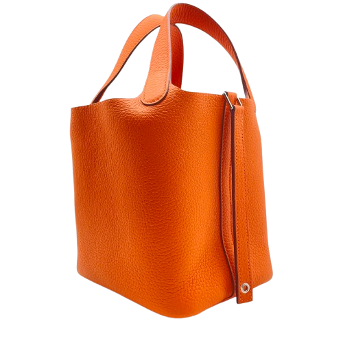 Hermes Picotin Lock PM Orange Torillon Clemence Silver Metal Fittings w 새겨 져