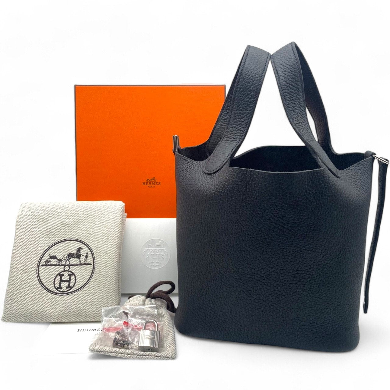 Hermes Picotan Lock PM Noir Taurillon Clemence 银色五金件 W 雕刻