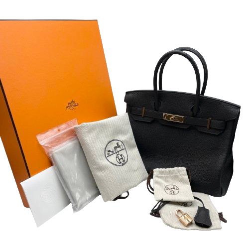 Hermes Birkin 30 누아르 토고 로즈 골드 하드웨어 B 조각