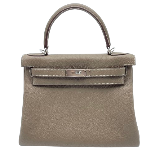 Pre-Owned Hermes Kelly 28 Etoupe Torillon Clemence Silver Fittings Z Engraved