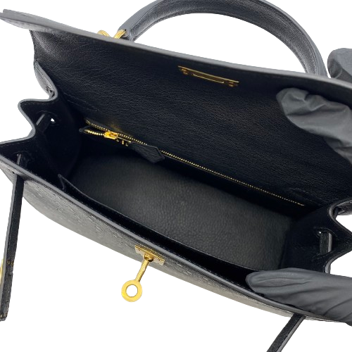 プレオウンド エルメス ケリーⅡ W25 ノワール オーストリッチ ゴールド金具 W刻印