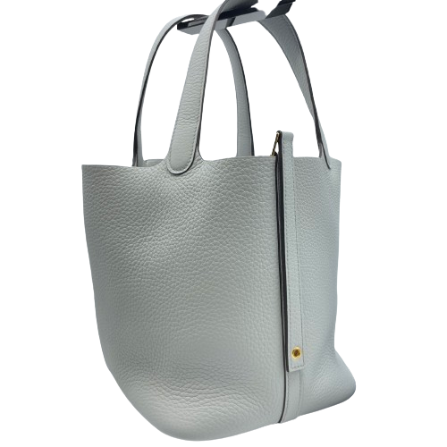 愛馬仕picotin鎖毫米藍色蒼白Torillon Clemence Gold Hardware w刻有