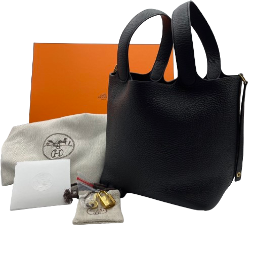 Pre-Owned Hermes Picotin Rock MM Noir Torillon Clemence Gold Hardware B Engraved
