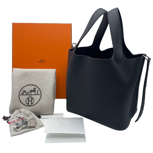 Hermes Picotan Lock PM Noir Taurillon Clemence 银色五金件 W 雕刻