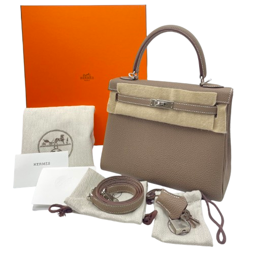 Pre-Owned Hermes Kelly 25 Etoup Togo Silver Fittings W Engraved