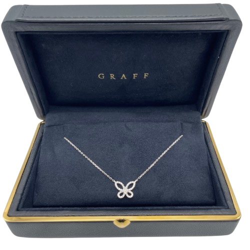 Pre-Owned Graph Mini Butterfly Silhouette Diamond Pendant White Gold