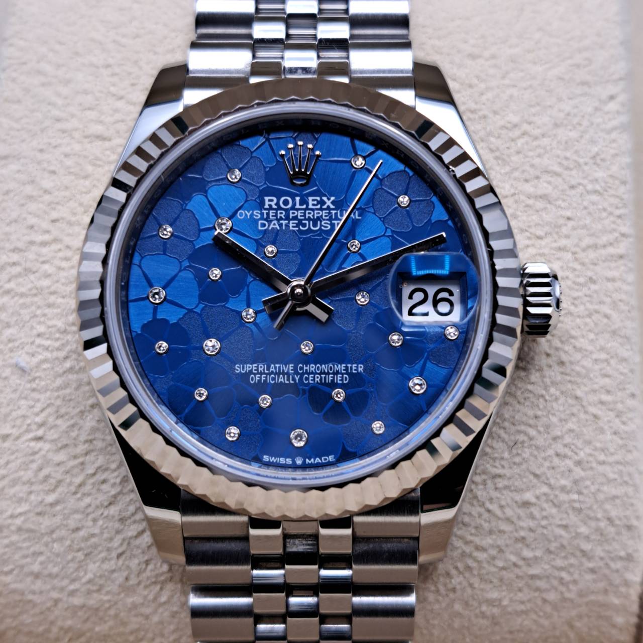 プレオウンド ロレックス デイトジャスト 278274 アズーロブルー フローラルモチーフ ダイヤ入り ジュビリーブレス 31mm