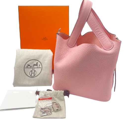 Hermes Picotin Lock PM Rose Sakura Torillon Clemence Silver Metal Fittings B 조각.