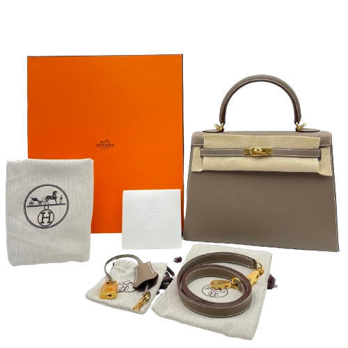 プレオウンド 【現金特価】エルメス ケリー25 エトゥープ エプソン ゴールド金具 W刻印