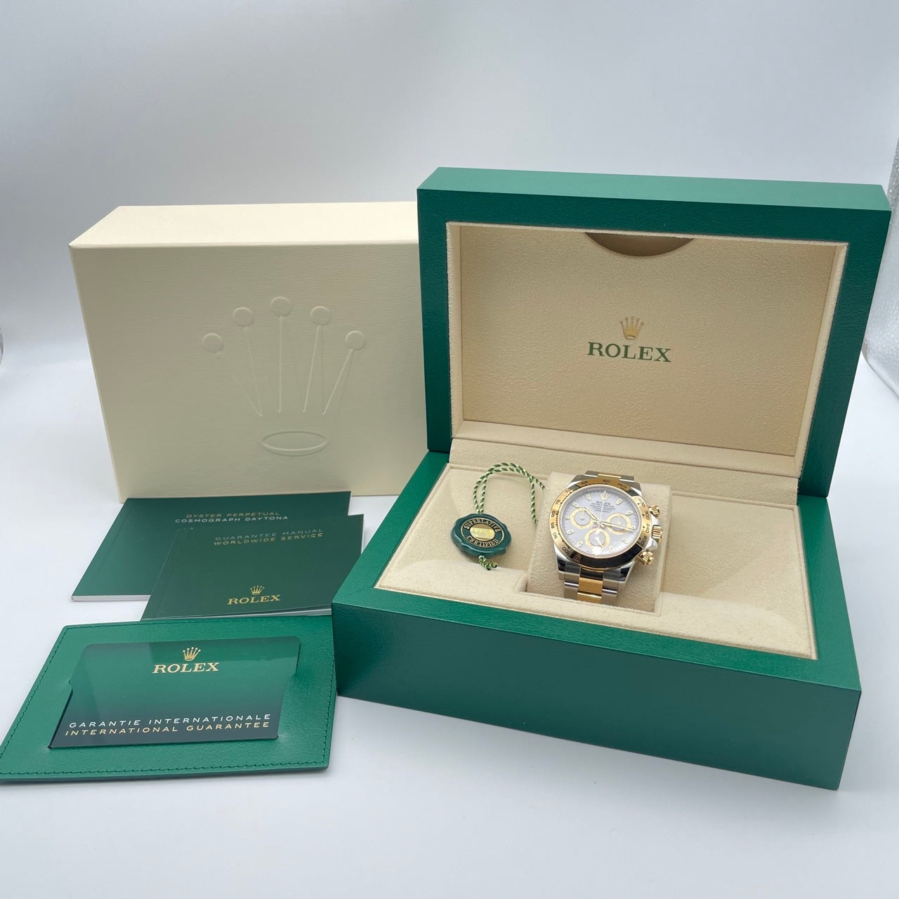 사전 소유 롤렉스 데이토나 116503 화이트 스테인레스 스틸 + 옐로우 골드 굴 팔찌 40mm