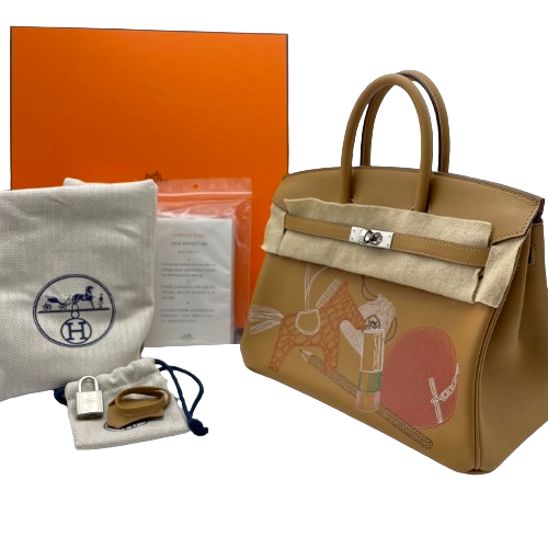 Hermes Birkin 25 Biscuy Voor Swift Silver Fittings Z 새겨 져