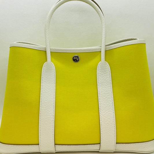 Pre-Owned Hermes Garden Party TPM Lime Blanc