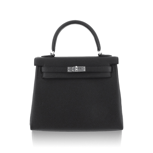 Pre-Owned Hermes Kelly 25 Black Togo Silver Hardware