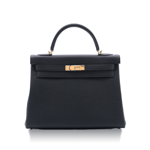 Pre-Owned Hermes Kelly 25 Black Togo Gold Fittings