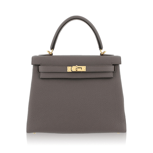 Pre-Owned Hermes Kelly 25 Grey Ethan Gold Fittings