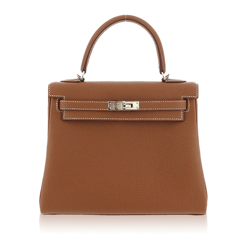 Pre-Owned Hermes Kelly 25 Gold Togo Silver Hardware