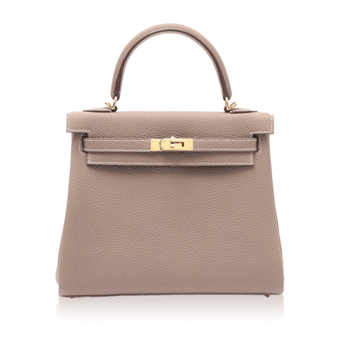 Pre-Owned Hermes Kelly 25 Etoupe Torillon Clemence Gold Fitting