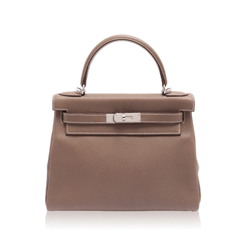 Pre-Owned Hermes Kelly 28 Etoupe Torillon Clemence Silver Hardware