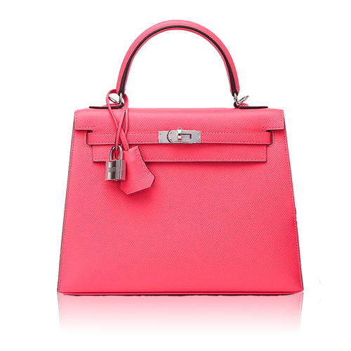 Pre-Owned Hermes Kelly 28 Rose Azalevaux Epson Silver Fittings