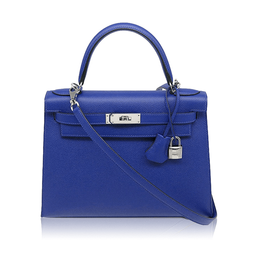 Pre-Owned Hermes Kelly 28 Blue Vaud Epson Silver Hardware