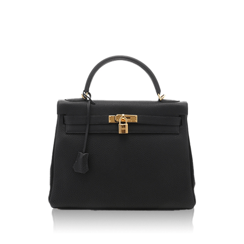 Pre-Owned Hermes Kelly 32 Black Togo Gold Fittings